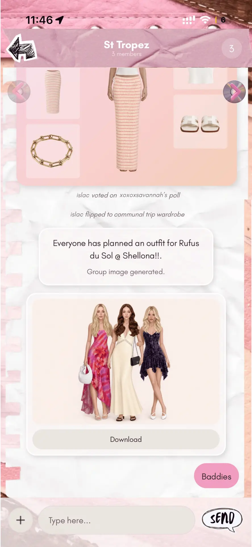 A Fetch group chat with outfit polls