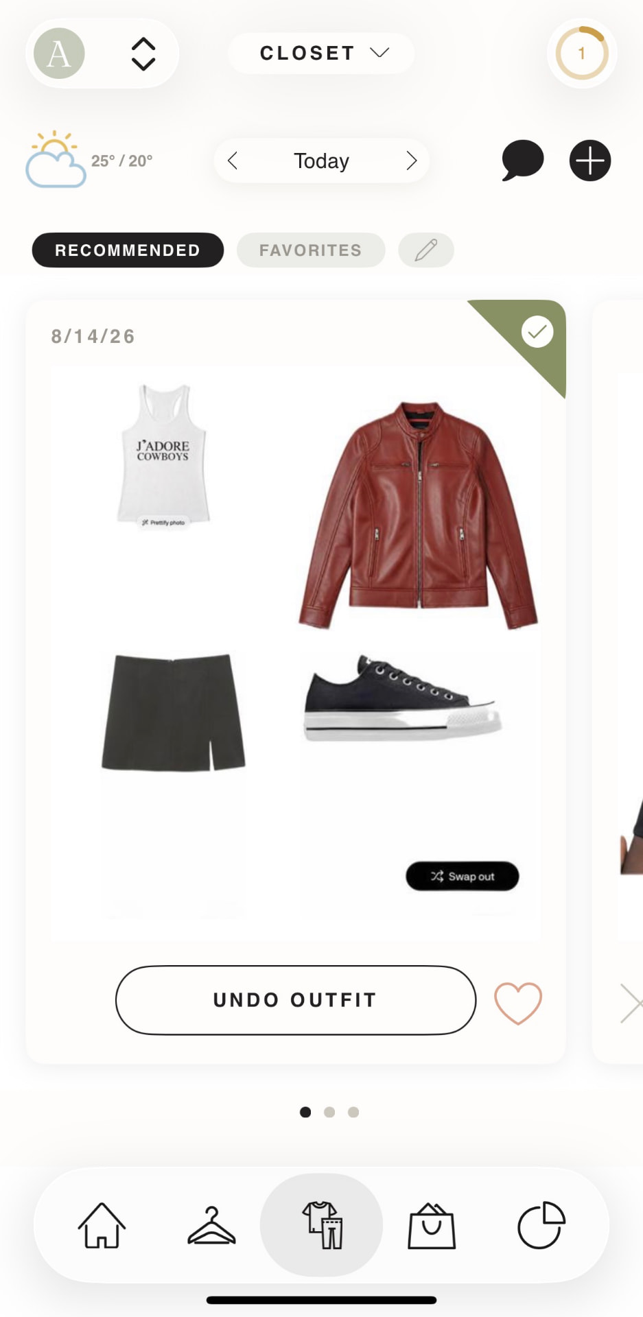 Cladwell daily recommended outfit with a red leather jacket and black skirt