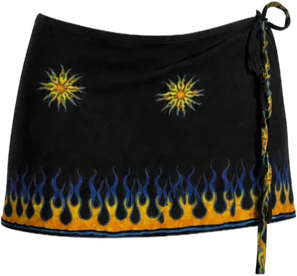 black linnen wrap mini skirt beach with flames skirt